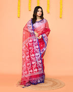 Piyari Fashion Women's Rani Pink Resham Silk Jamdani Saree | Grocsy