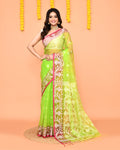 Piyari Fashion Women's Lime Resham Silk Jamdani Saree | Grocsy