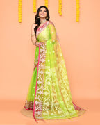 Piyari Fashion Women's Lime Resham Silk Jamdani Saree | Grocsy