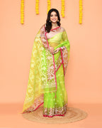Piyari Fashion Women's Lime Resham Silk Jamdani Saree | Grocsy