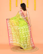 Piyari Fashion Women's Lime Resham Silk Jamdani Saree | Grocsy