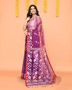 Piyari Fashion Women's Purple Resham Silk Jamdani Saree | Grocsy
