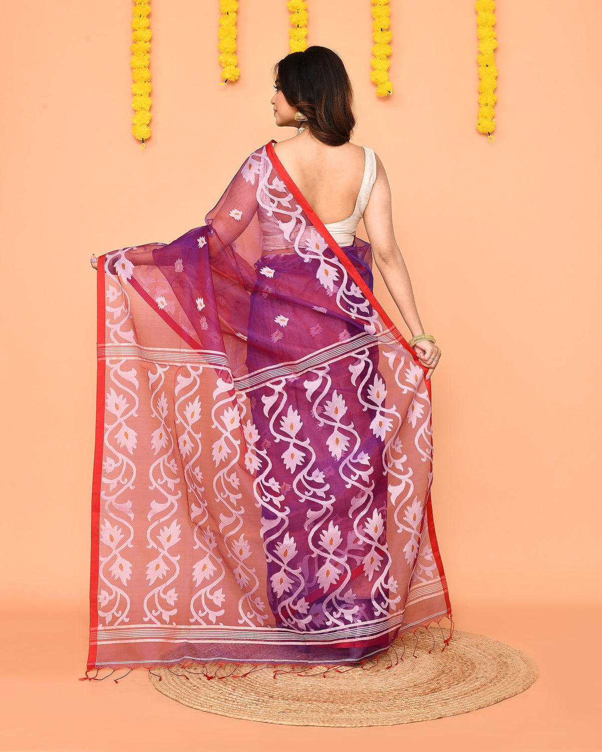 Piyari Fashion Women's Purple Resham Silk Jamdani Saree | Grocsy