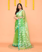 Piyari Fashion Women's Green Resham Silk Jamdani Saree | Grocsy