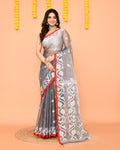 Piyari Fashion Women's Grey Resham Silk Jamdani Saree | Grocsy