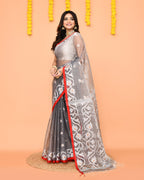 Piyari Fashion Women's Grey Resham Silk Jamdani Saree | Grocsy
