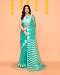 Piyari Fashion Women's Turquoise Resham Silk Jamdani Saree | Grocsy