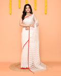 Piyari Fashion Women's White Resham Silk Jamdani Saree | Grocsy