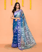Piyari Fashion Women's Blue Resham Silk Jamdani Saree | Grocsy