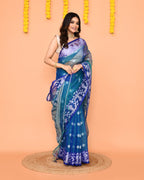Piyari Fashion Women's Blue Resham Silk Jamdani Saree | Grocsy