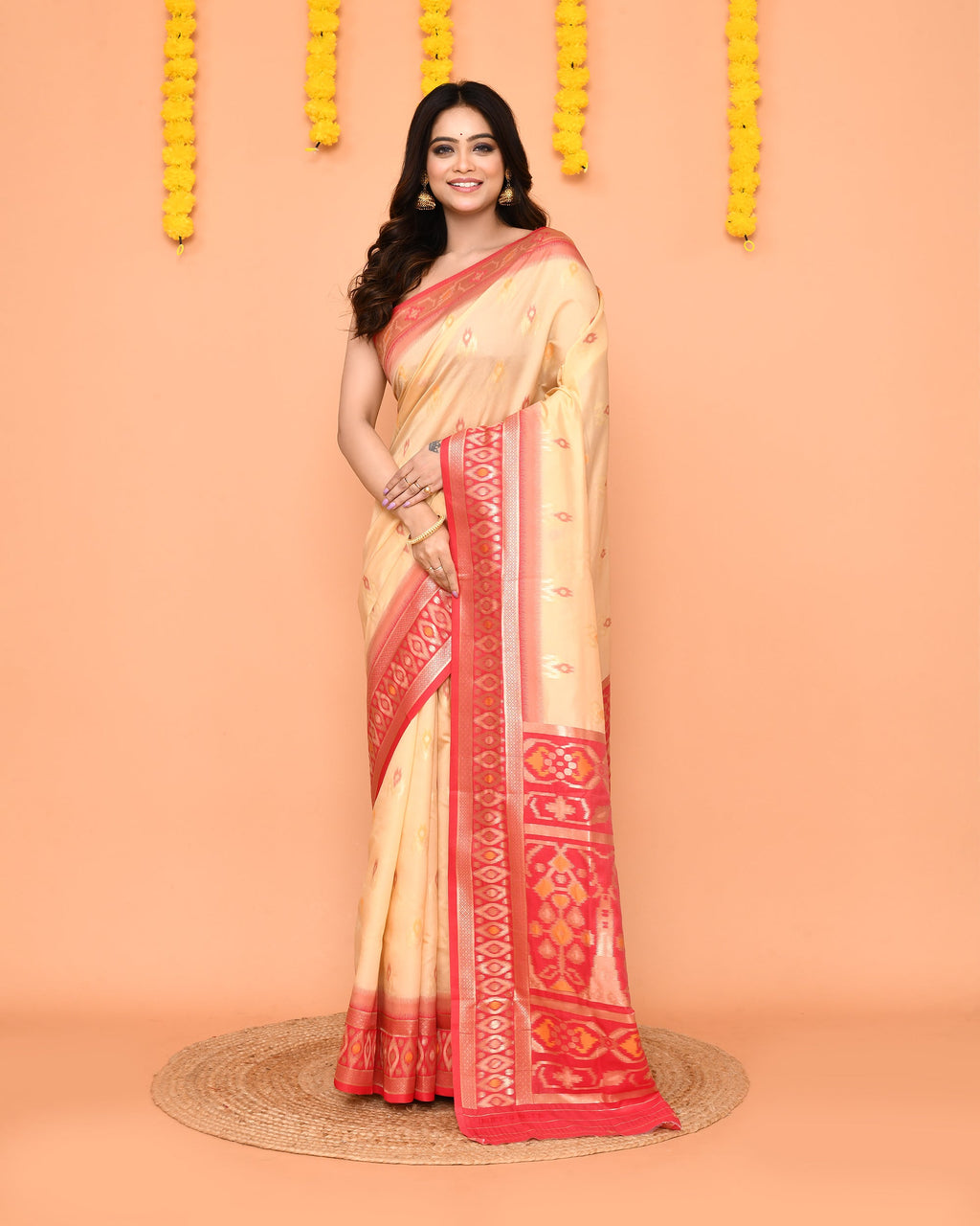Piyari Fashion Women's Handloom Beige Bangalore Silk Saree With Zari Border | Grocsy