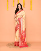 Piyari Fashion Women's Handloom Beige Bangalore Silk Saree With Zari Border | Grocsy