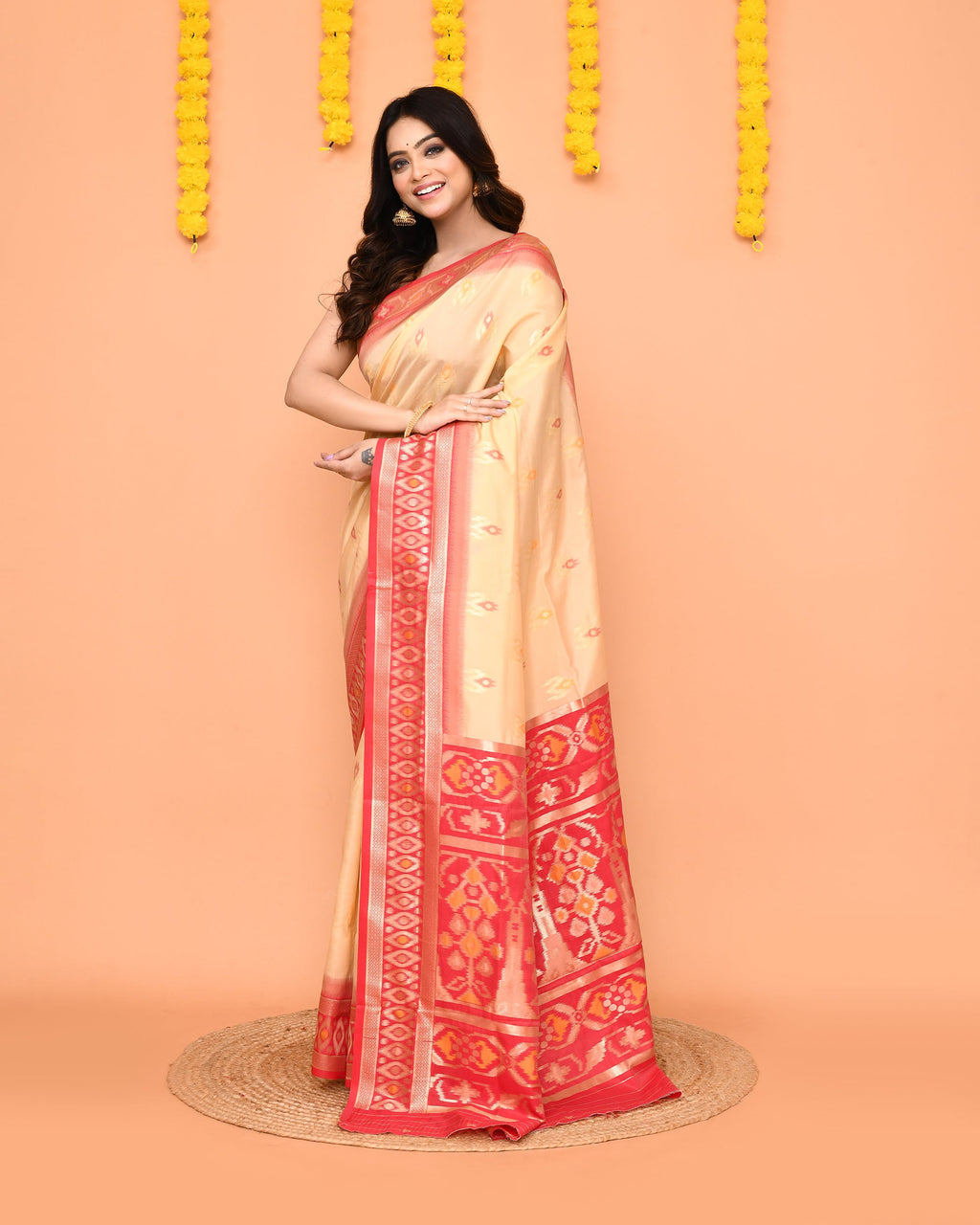 Piyari Fashion Women's Handloom Beige Bangalore Silk Saree With Zari Border | Grocsy