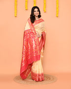 Piyari Fashion Women's Handloom Beige Bangalore Silk Saree With Zari Border | Grocsy