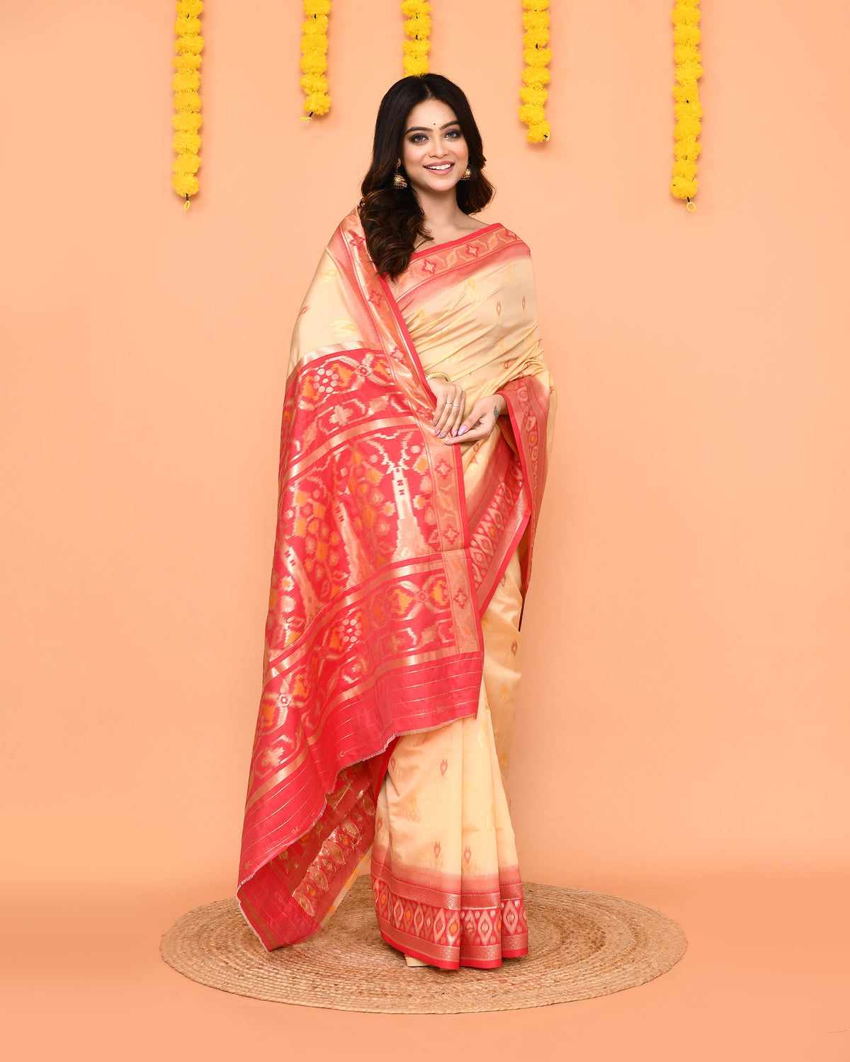 Piyari Fashion Women's Handloom Beige Bangalore Silk Saree With Zari Border | Grocsy