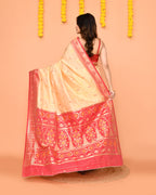 Piyari Fashion Women's Handloom Beige Bangalore Silk Saree With Zari Border | Grocsy