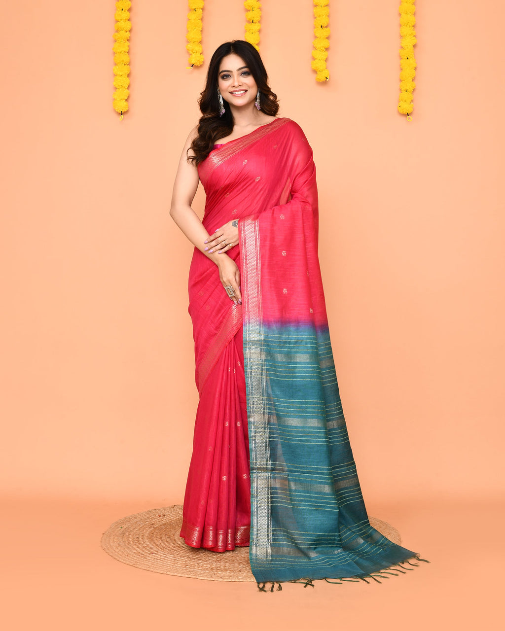 Piyari Fashion Women's Handloom Rani Blend Silk Saree With Zari Border | Grocsy