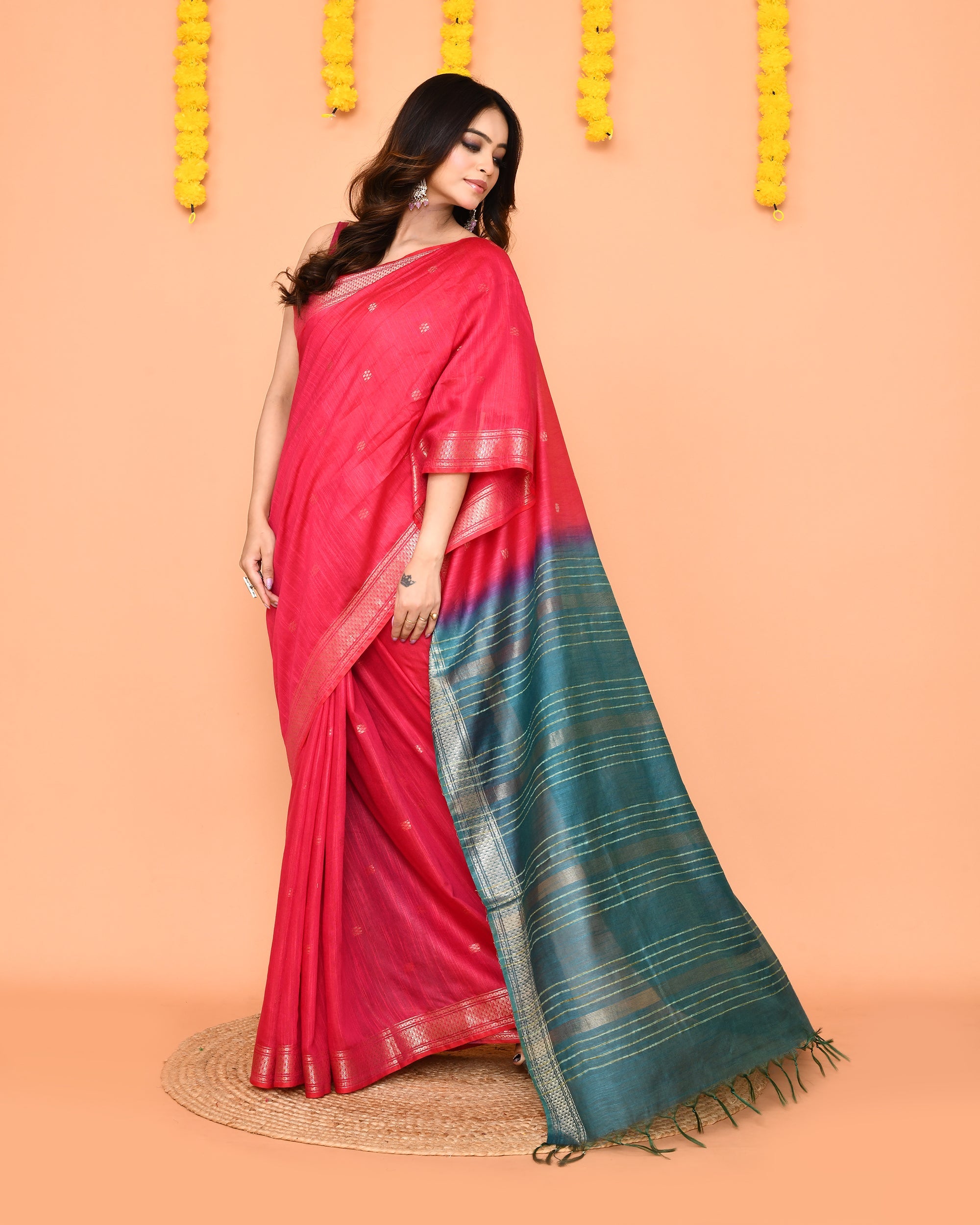 Piyari Fashion Women's Handloom Rani Blend Silk Saree With Zari Border | Grocsy