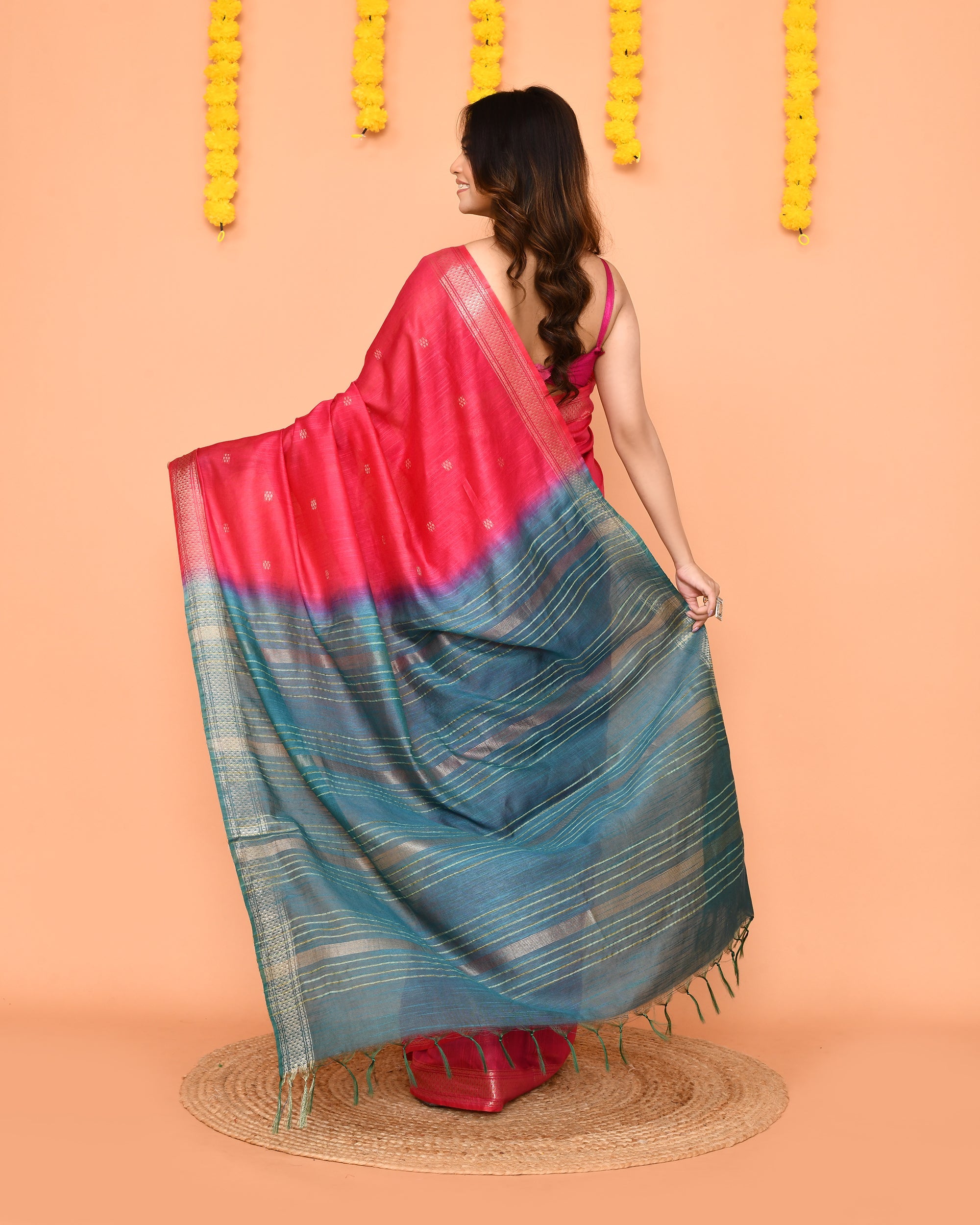 Piyari Fashion Women's Handloom Rani Blend Silk Saree With Zari Border | Grocsy