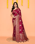 Piyari Fashion Women's Handloom Deep Magenta Bangalore Silk Saree With Zari Border | Grocsy