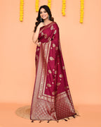 Piyari Fashion Women's Handloom Deep Magenta Bangalore Silk Saree With Zari Border | Grocsy