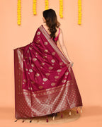 Piyari Fashion Women's Handloom Deep Magenta Bangalore Silk Saree With Zari Border | Grocsy