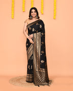 Piyari Fashion Women's Handloom Black Bangalore Silk Saree With Zari Border | Grocsy
