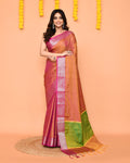 Piyari Fashion Women's Handloom Pastel Pink Yellow Bangalore Silk Saree With Zari Border | Grocsy