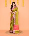 Piyari Fashion Women's Handloom Olive Bangalore Silk Saree With Zari Border | Grocsy