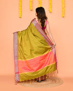 Piyari Fashion Women's Handloom Olive Bangalore Silk Saree With Zari Border | Grocsy