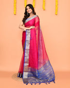 Piyari Fashion Women's Rani Pink Organza Silk Saree With Zari Border | Grocsy