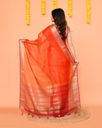 Piyari Fashion Women's Orange Organza Silk Saree With Zari Border | Grocsy