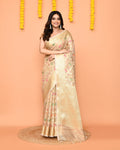 Piyari Fashion Women's Handloom Beige Bangalore Silk Saree With Zari Border | Grocsy