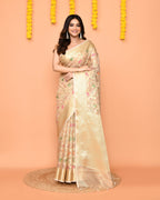 Piyari Fashion Women's Handloom Beige Bangalore Silk Saree With Zari Border | Grocsy