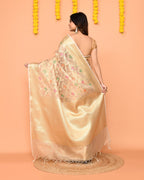Piyari Fashion Women's Handloom Beige Bangalore Silk Saree With Zari Border | Grocsy