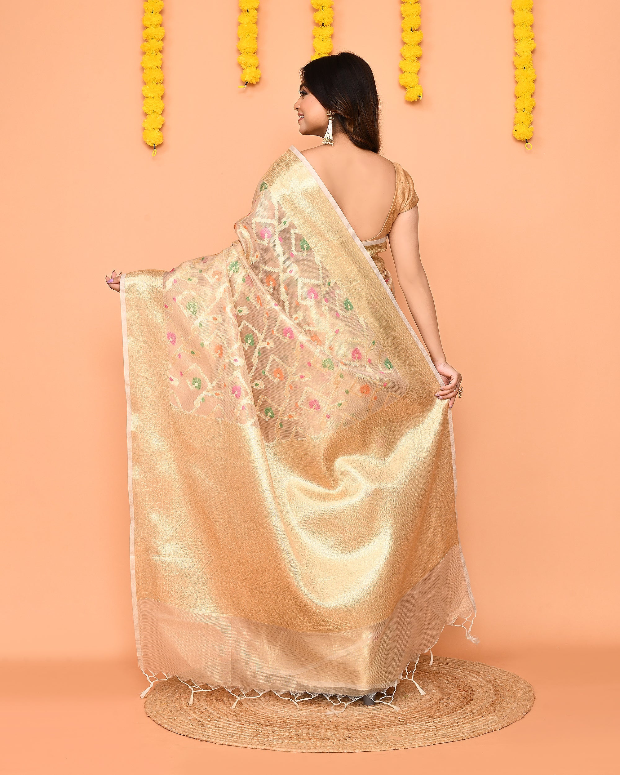 Piyari Fashion Women's Handloom Beige Bangalore Silk Saree With Zari Border | Grocsy