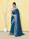 Piyari Fashion Women's Love Border Navy Blue Tissue Saree With Blouse Piece | Grocsy