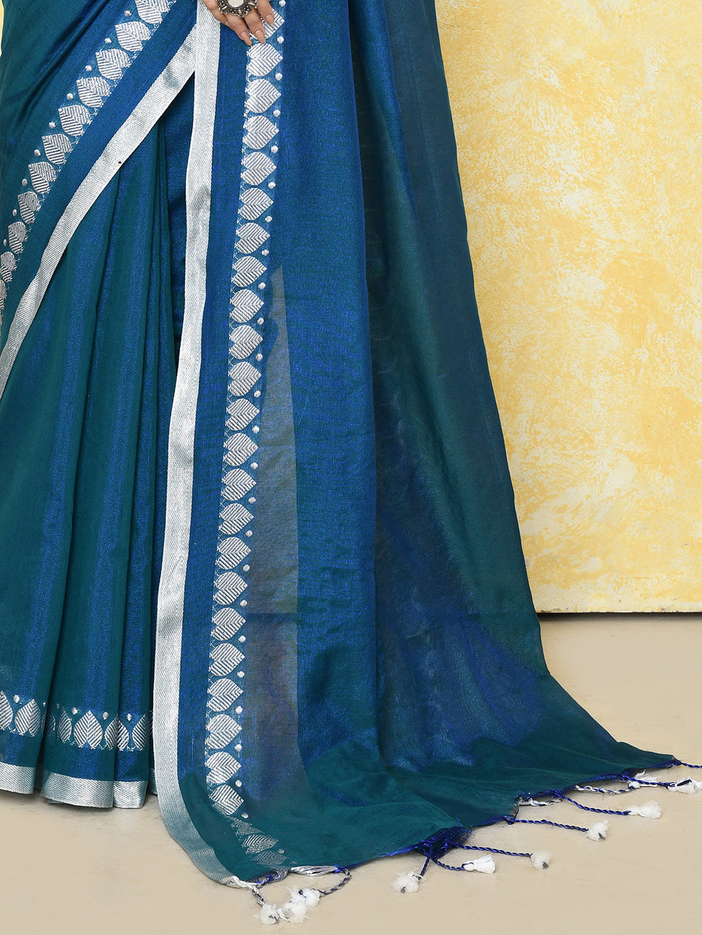 Piyari Fashion Women's Love Border Navy Blue Tissue Saree With Blouse Piece | Grocsy