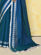 Piyari Fashion Women's Love Border Navy Blue Tissue Saree With Blouse Piece | Grocsy