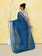 Piyari Fashion Women's Love Border Navy Blue Tissue Saree With Blouse Piece | Grocsy