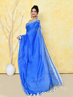 Piyari Fashion Women's Love Border Turquoise Blue Tissue Saree With Blouse Piece | Grocsy