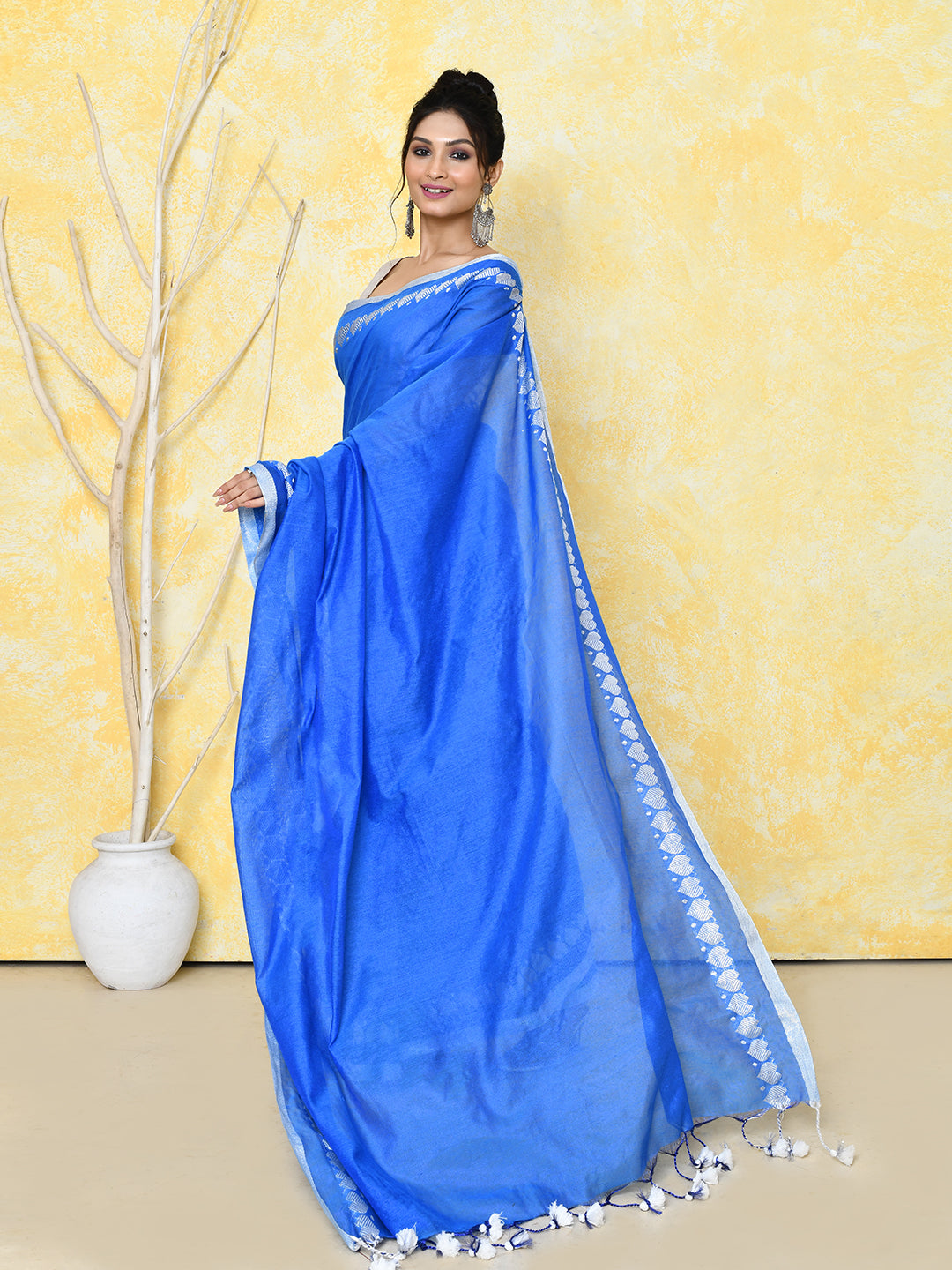 Piyari Fashion Women's Love Border Turquoise Blue Tissue Saree With Blouse Piece | Grocsy