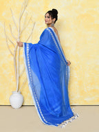 Piyari Fashion Women's Love Border Turquoise Blue Tissue Saree With Blouse Piece | Grocsy