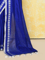 Piyari Fashion Women's Love Border Royal Blue Tissue Saree With Blouse Piece | Grocsy