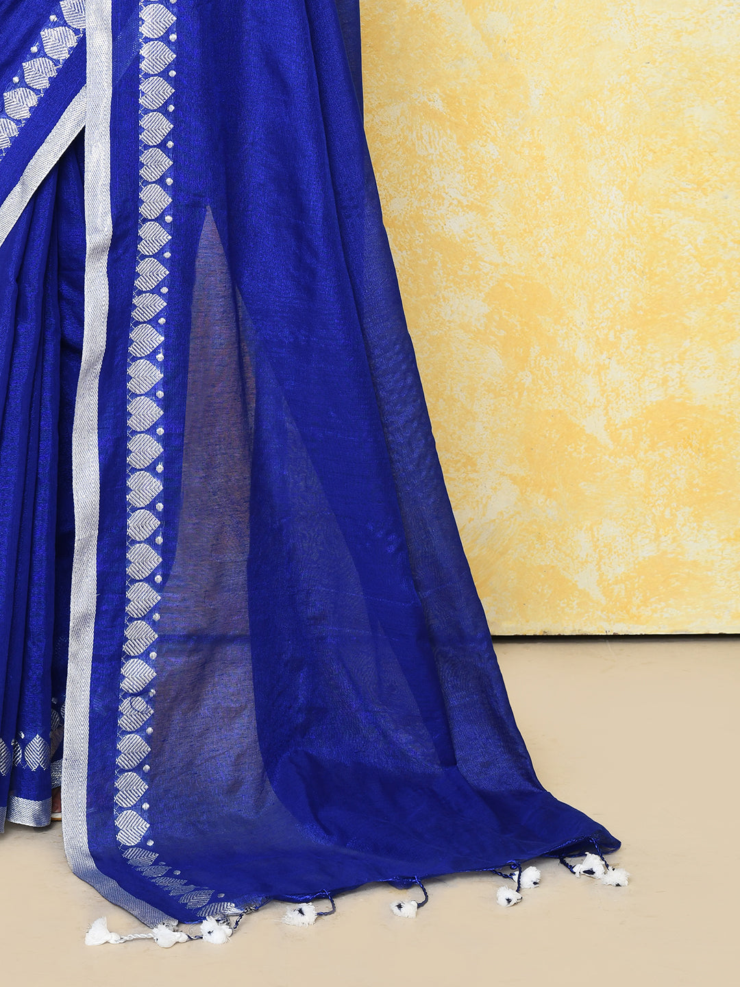 Piyari Fashion Women's Love Border Royal Blue Tissue Saree With Blouse Piece | Grocsy