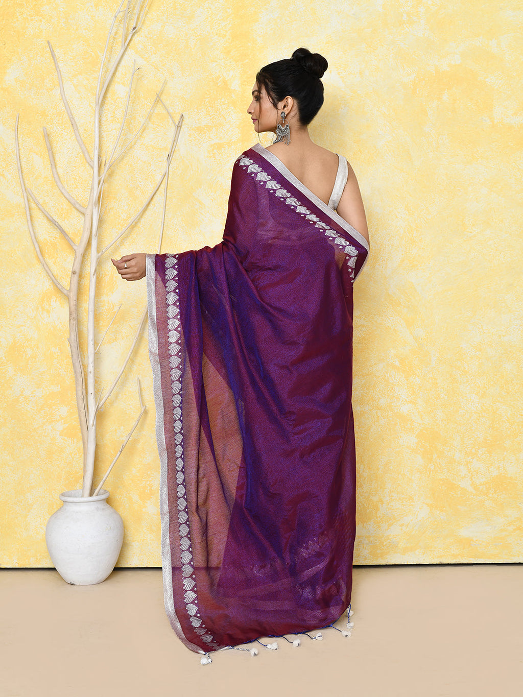 Piyari Fashion Women's Love Border Purple Tissue Saree With Blouse Piece | Grocsy