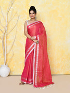 Piyari Fashion Women's Love Border Tomato Red Tissue Saree With Blouse Piece | Grocsy