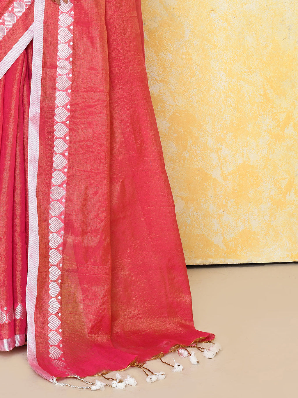 Piyari Fashion Women's Love Border Tomato Red Tissue Saree With Blouse Piece | Grocsy