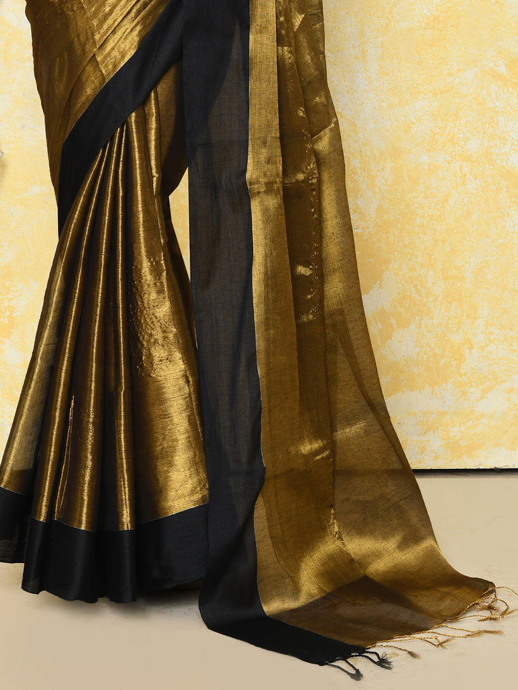 Piyari Fashion Women's Gold Organic Tissue Saree With Blouse Piece | Grocsy