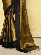 Piyari Fashion Women's Gold Organic Tissue Saree With Blouse Piece | Grocsy